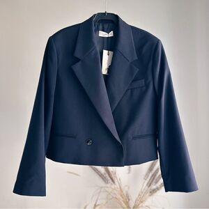 100% Wool Mango Cropped Blazer Navy